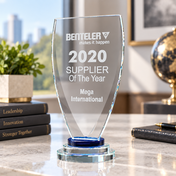 Chalice Glass Award with Blue and Clear Pedestal Base