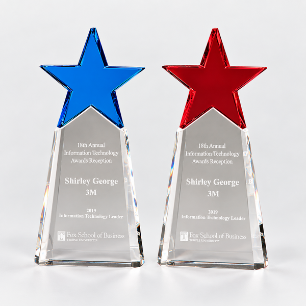 Colored Crystal Star Award on Clear Crystal Base
