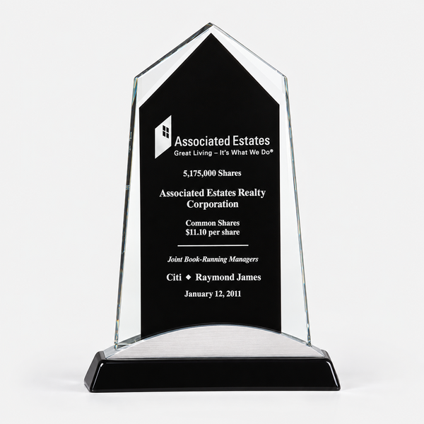 Apex Glass Award with Black Piano-Finish Base and Silver Accent