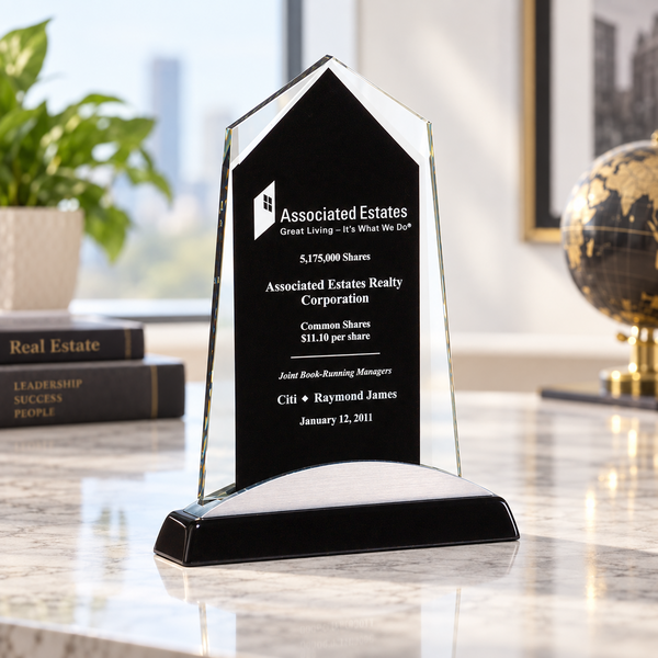 Apex Glass Award with Black Piano-Finish Base and Silver Accent