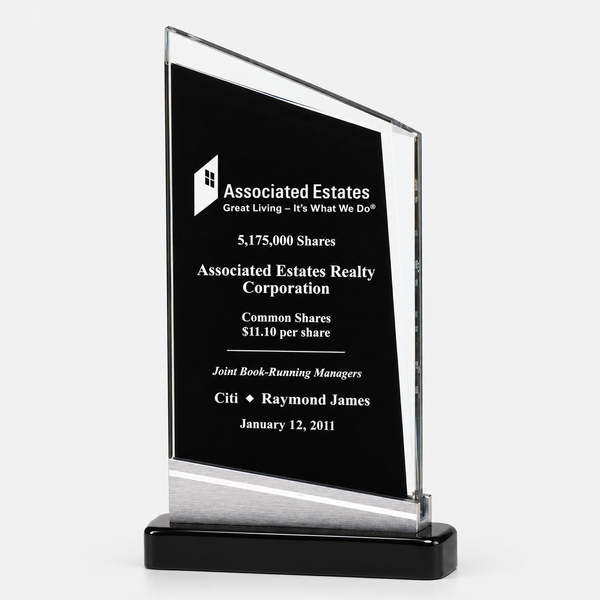 Zenith Glass Award with Black Piano-Finish Base and Silver Accent