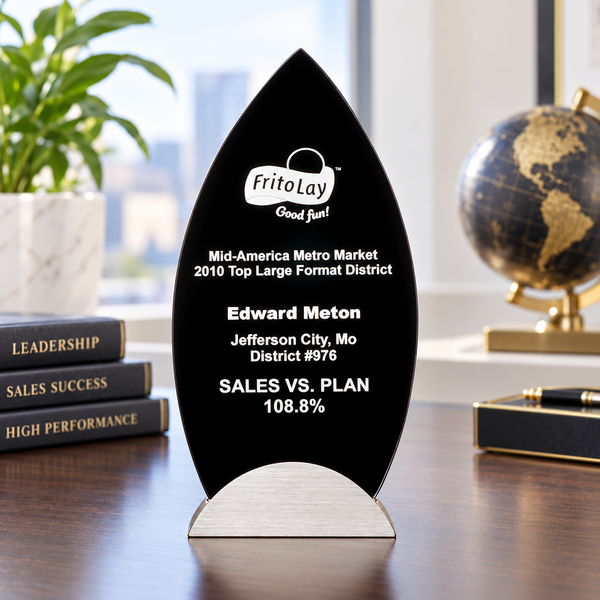 Flame Series Glass Award with Gunmetal-Finish Base