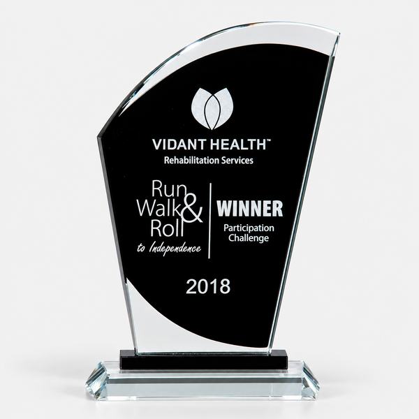 Sail-Shaped Glass Award with Black Center
