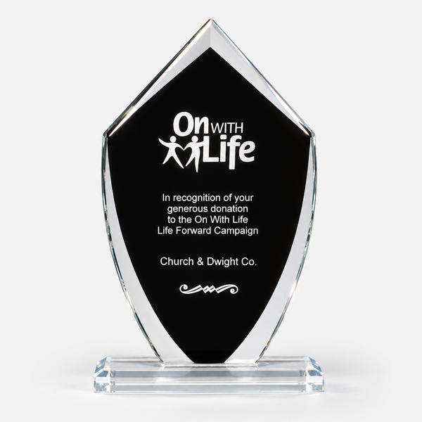Shield-Shaped Glass Award with Black Silkscreened Center