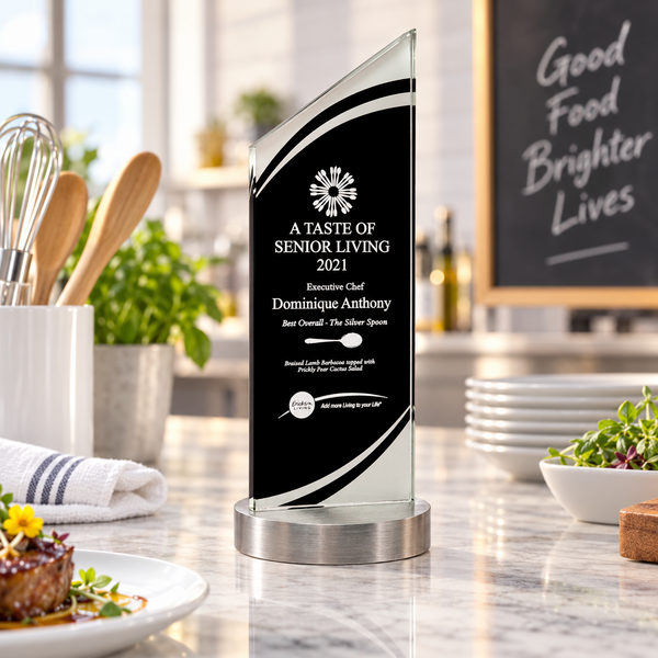 Zenith Series Black Glass Award with Heavy Aluminum Base