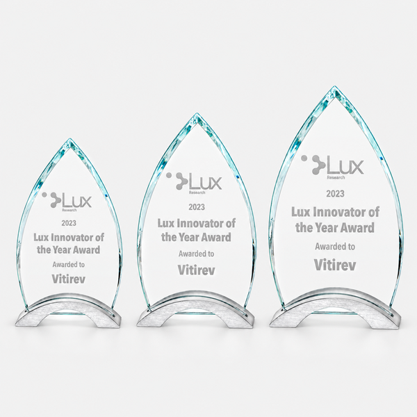 Flame Series Clear Glass Award with Silver Aluminum Base — available size and color options, catalog view