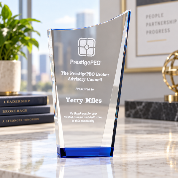 Contemporary Series Clear Crystal Award with Blue Accented Bottom