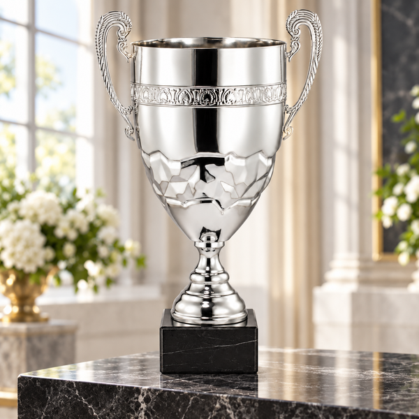 Italian Silver Metal Cup on Genuine Black Marble Base