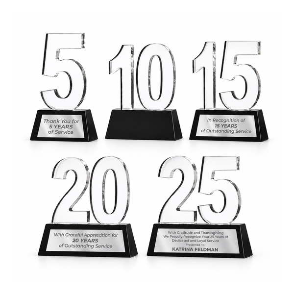 Years of Service Black and Clear Crystal Award — 5, 10, 15, 20 and 25 year options, catalog view