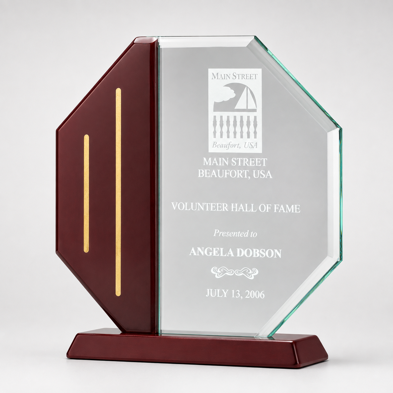 Octagon Jade Acrylic Award on Rosewood Base