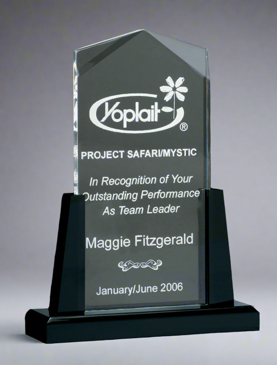 Spire Series Clear Acrylic Upright on Black Acrylic Base