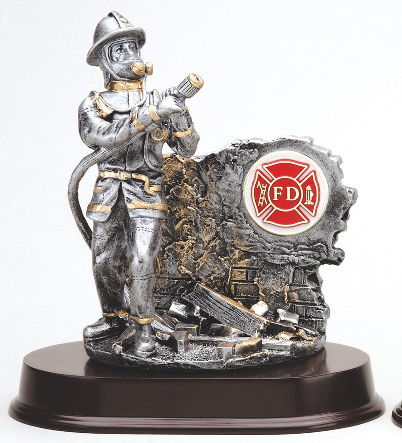 Fireman Statue with Gold Trim