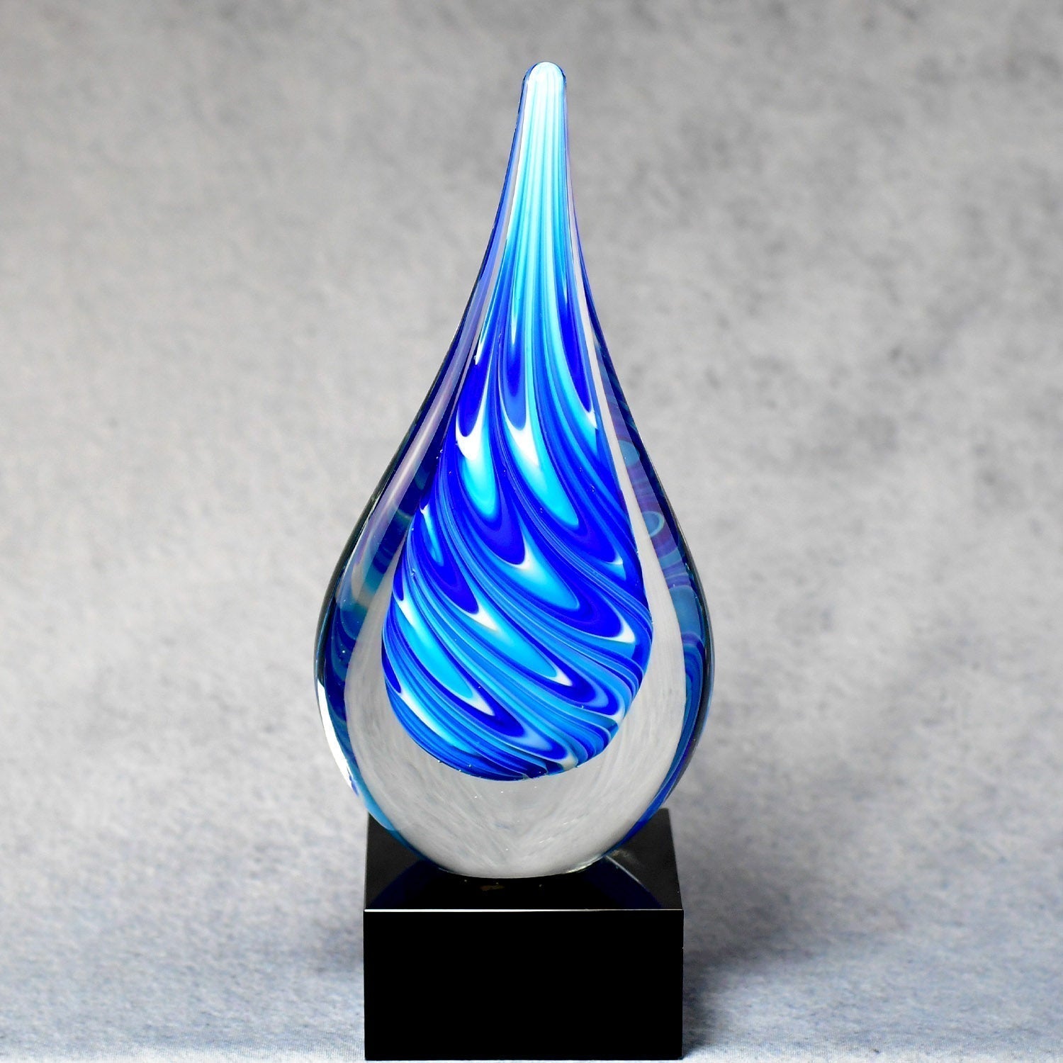 Blue/White Teardrop on Black Glass Base