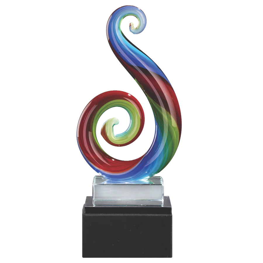Art Glass Multi Color Curley Que on Clear Glass Base