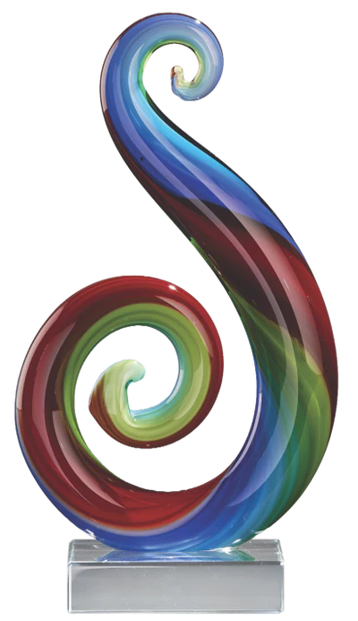 Art Glass Multi Color Curley Que on Clear Glass Base