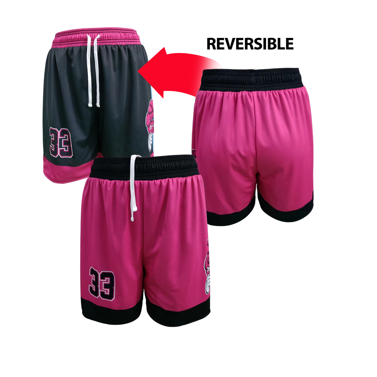 Custom Sublimated Women's & Girls' Reversible Basketball Shorts — supplier alternate design