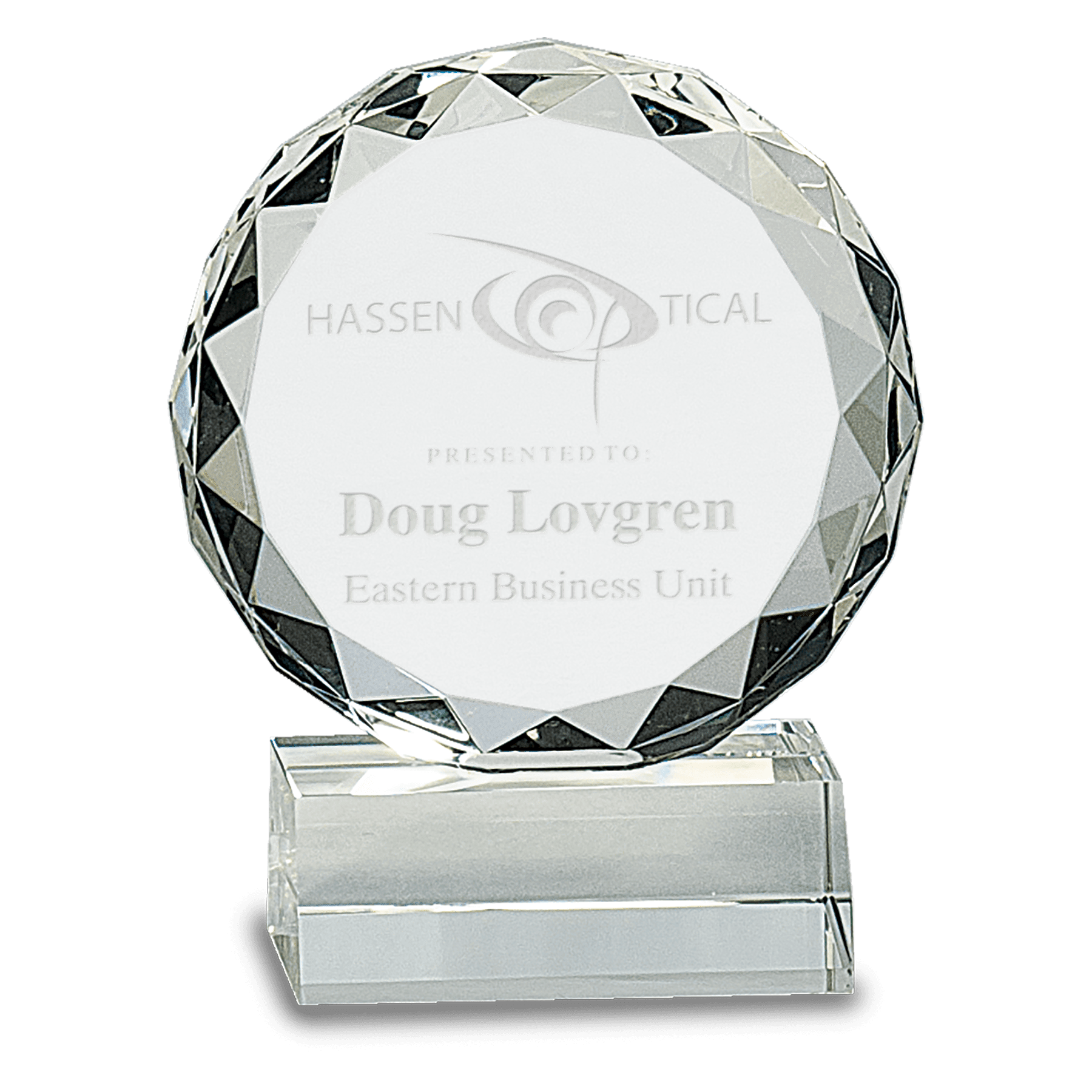 Round Facet Crystal on Clear Pedestal Base