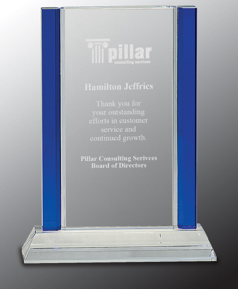 Blue Column Crystal Rectangle Award