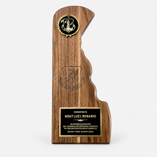 Delaware-Shaped Walnut Plaque With Plate