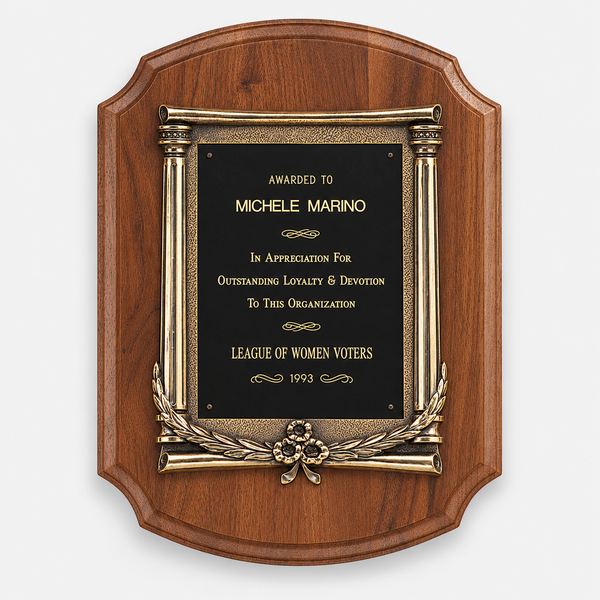 American Walnut Plaque with an Antique Bronze Casting
