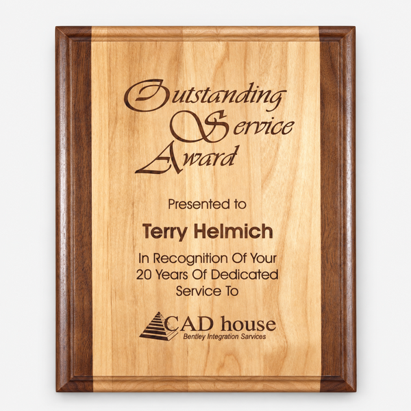 Genuine Red Alder and Walnut Laser-Engraved Plaque