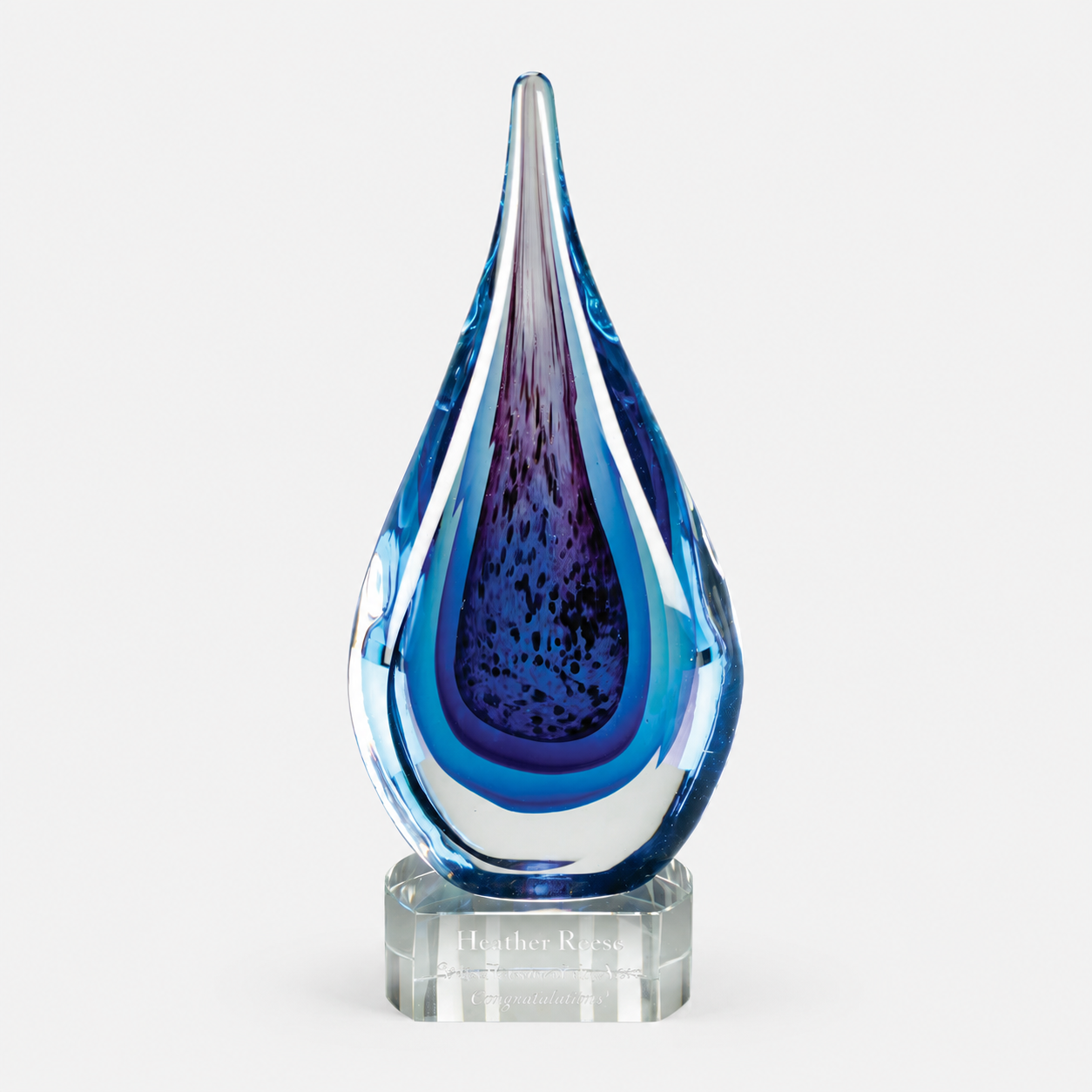 Corporate Blue Water Glass Art Sculpture