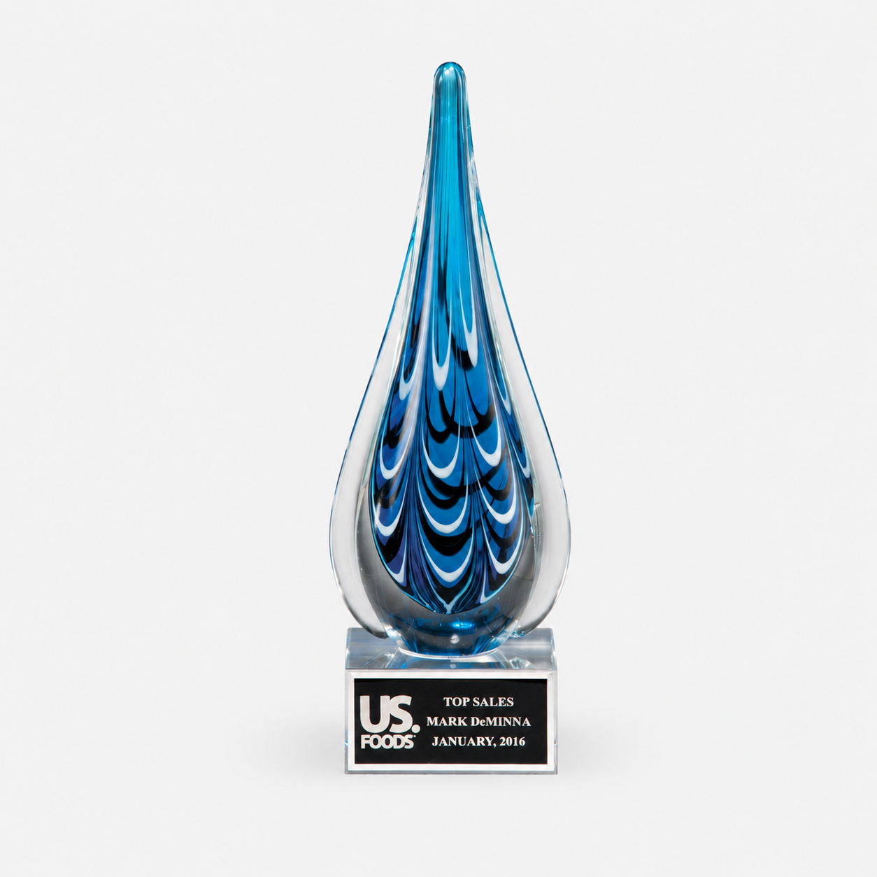 Blue and Black Teardrop Art Glass Award