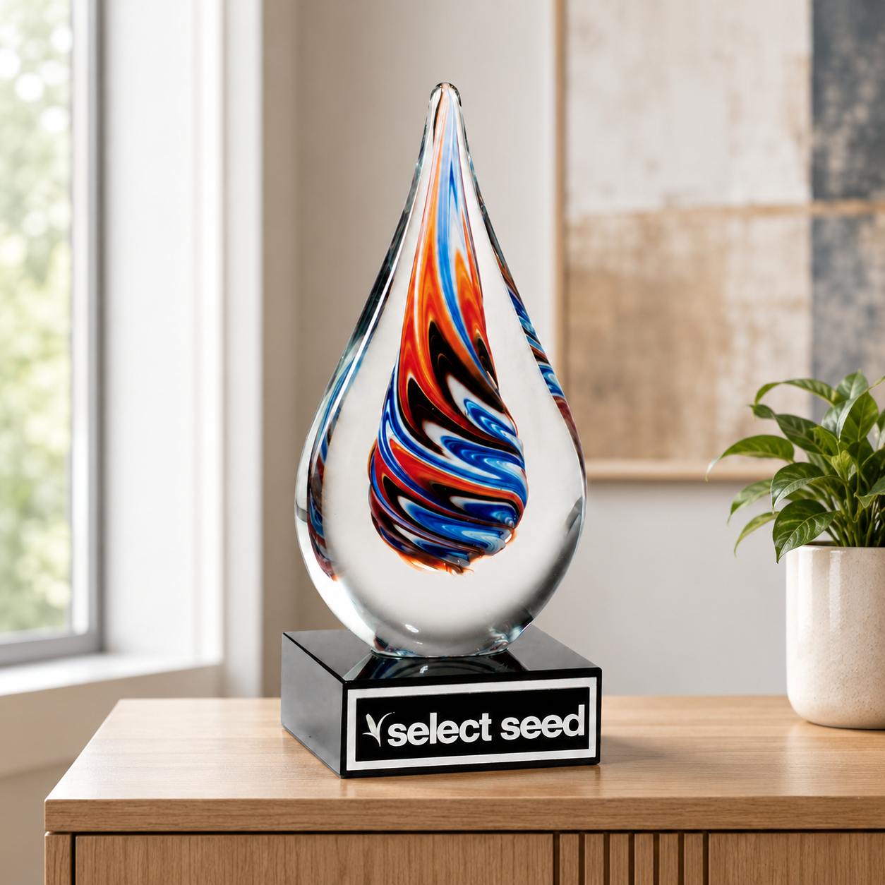 Multicolor Teardrop Art Glass Award