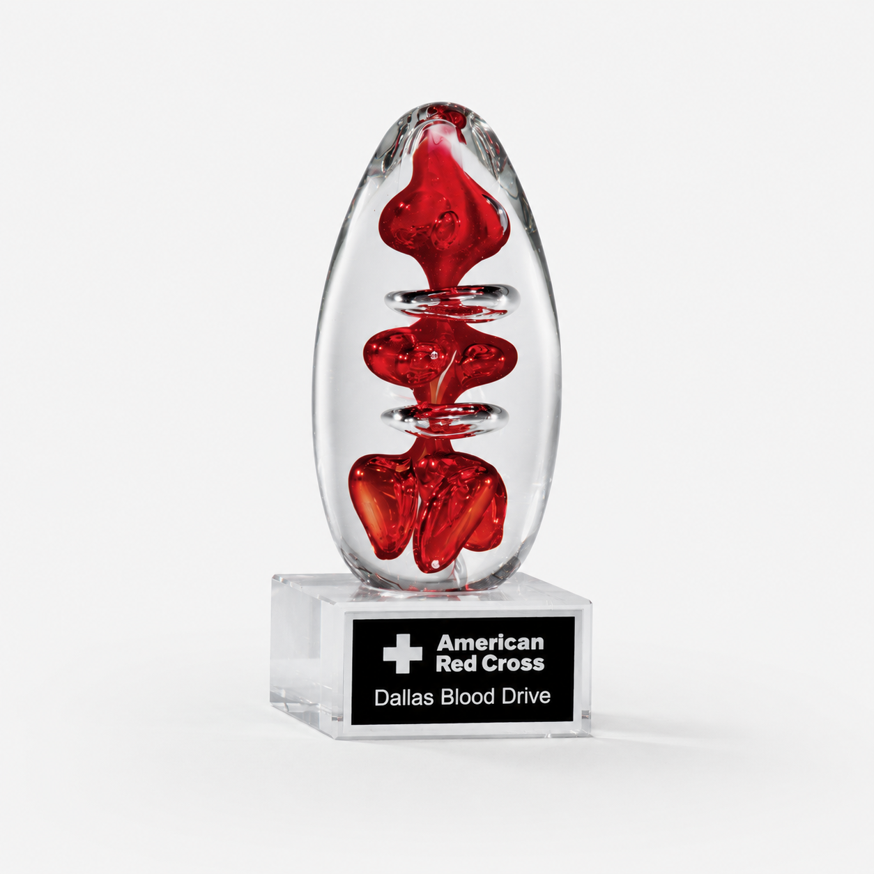 Red Egg Art Glass Award with Clear Base