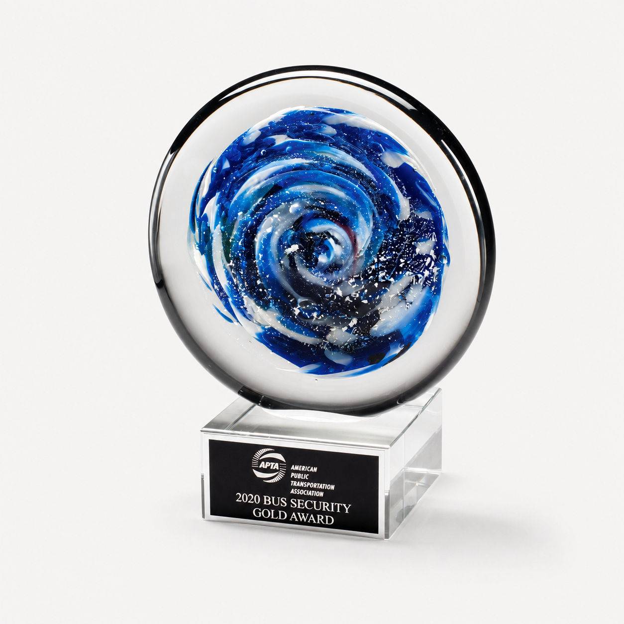 Blue and White Disc Art Glass Award