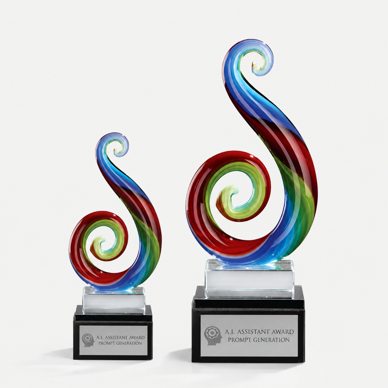 Multicolor Curlicue Art Glass Award with Clear Base