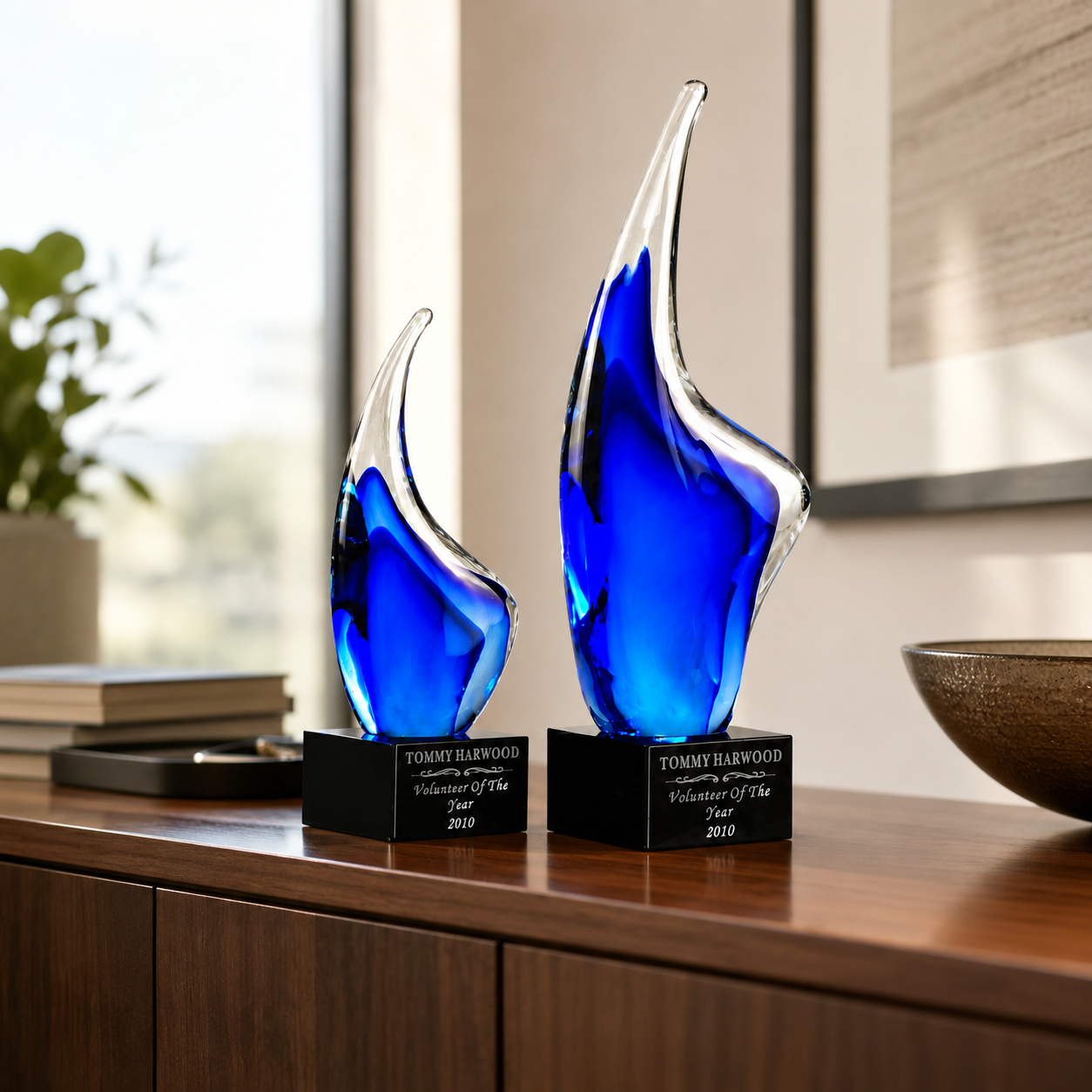Blue Crystal Flame Art Glass Award