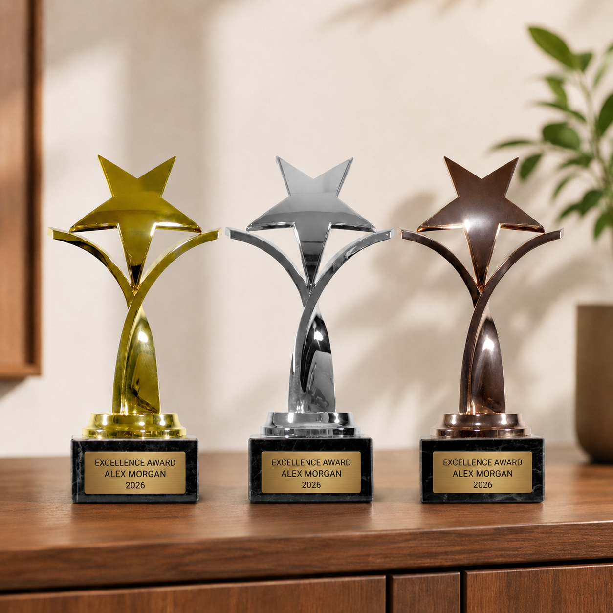 Twisting Star Award on Black Marble Base
