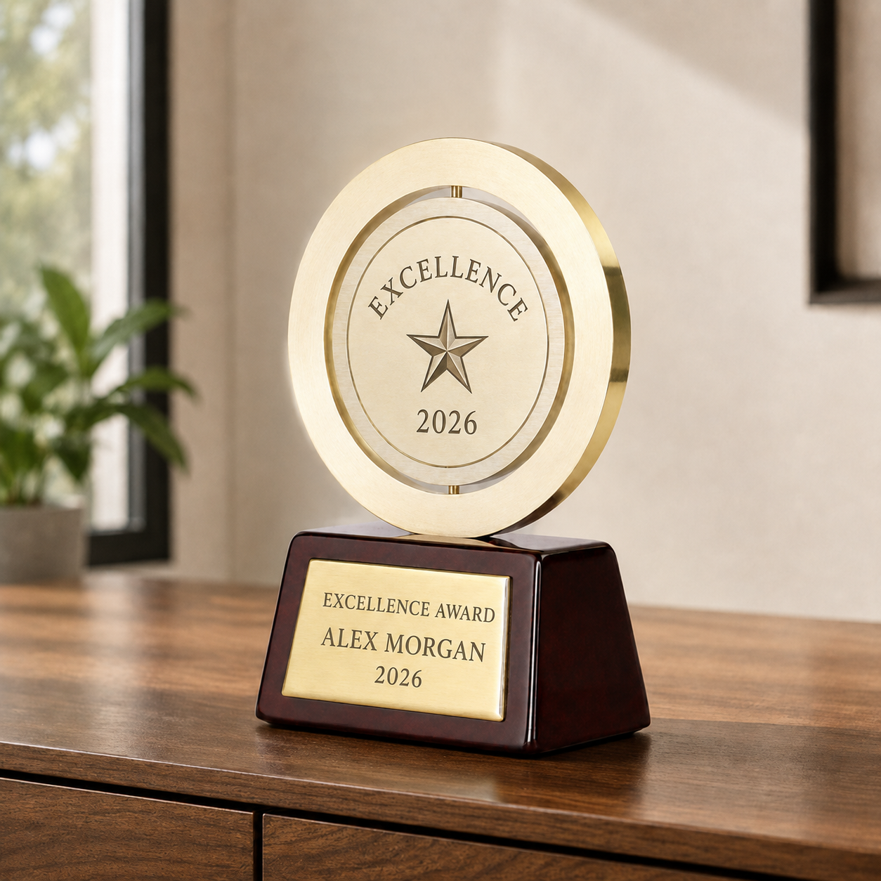 Gold Spinning Circle Award on Rosewood Base
