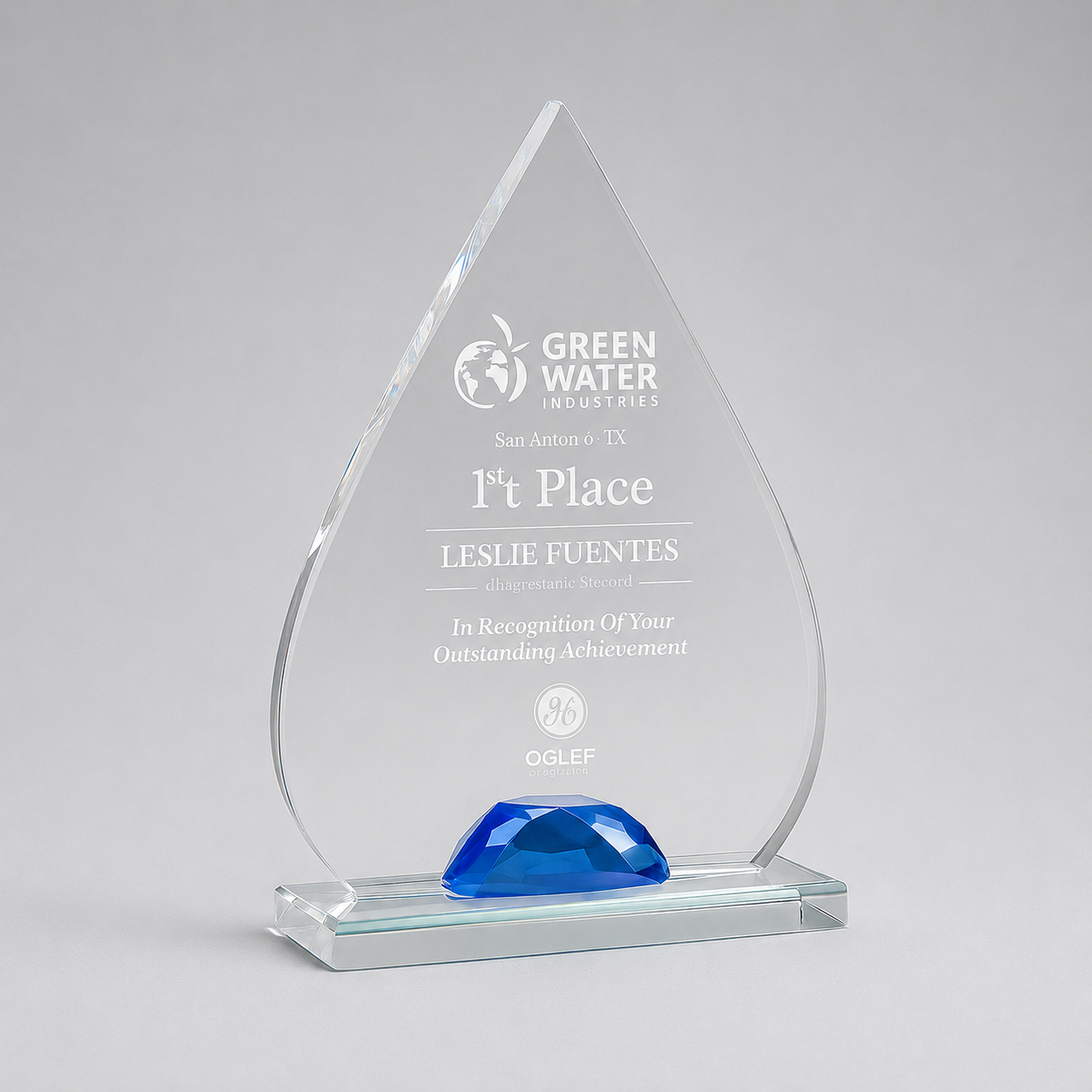 Cobalt Blue Teardrop Acrylic Award