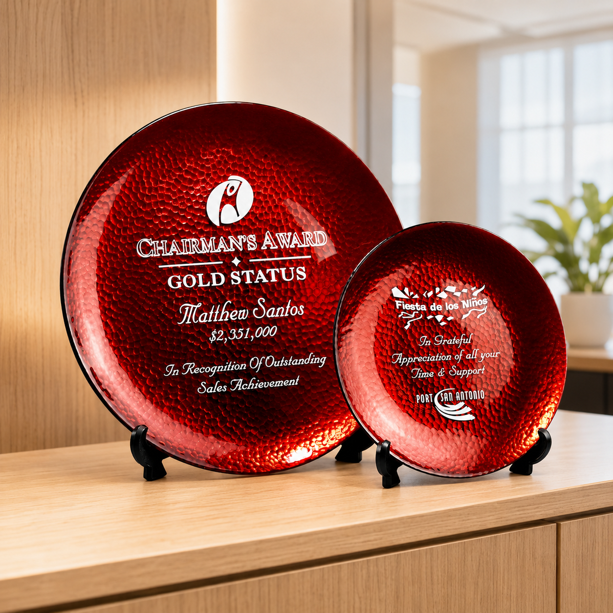 Red Art Glass Plate Award