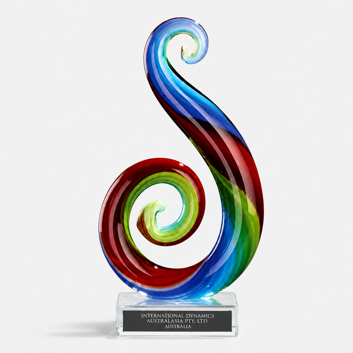 Multicolor Curlicue Art Glass Award with Clear Base