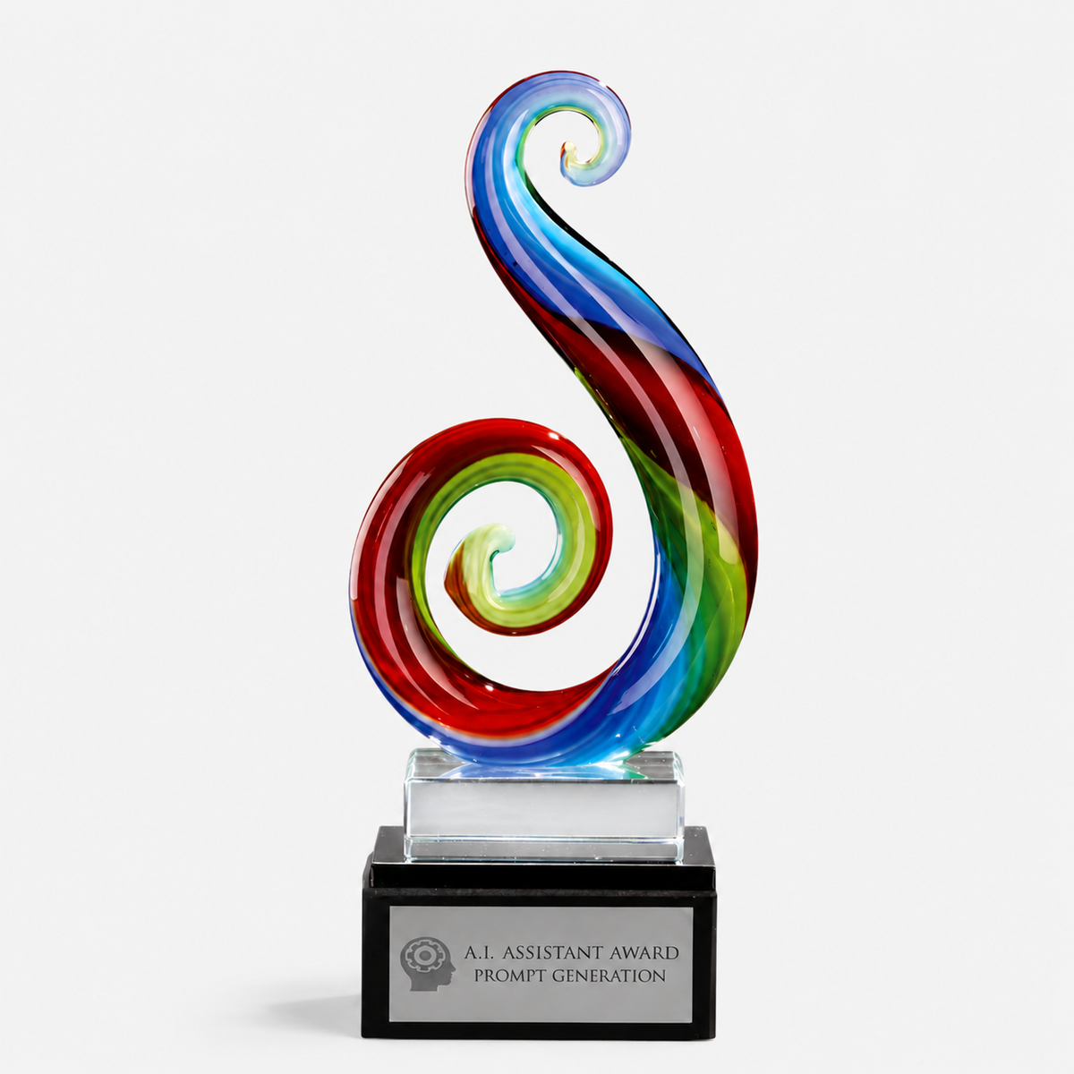 Multicolor Curlicue Art Glass Award with Clear Base