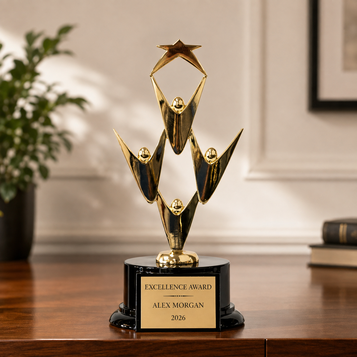 Star Performer Teamwork Award on Black Base