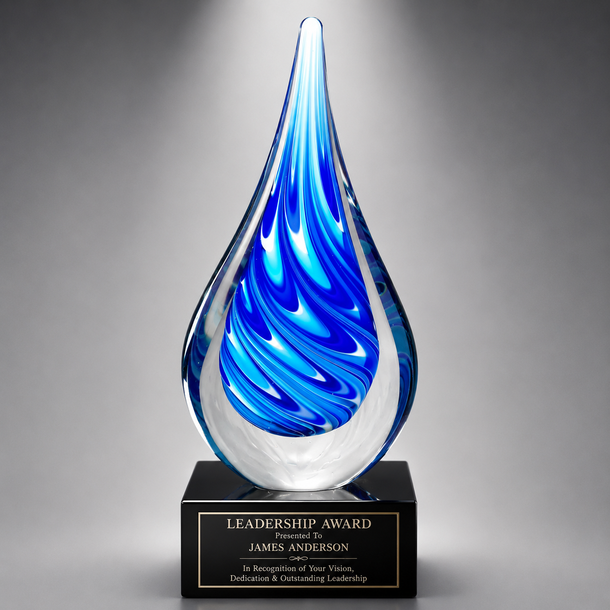 Blue/White Teardrop On Black Glass Base