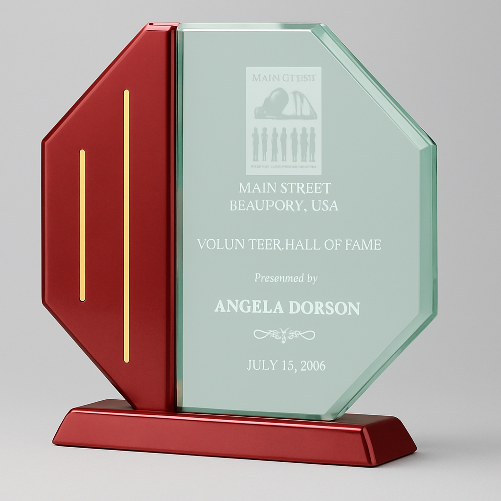 Octagon Acrylic Award on a Piano Finish Base.