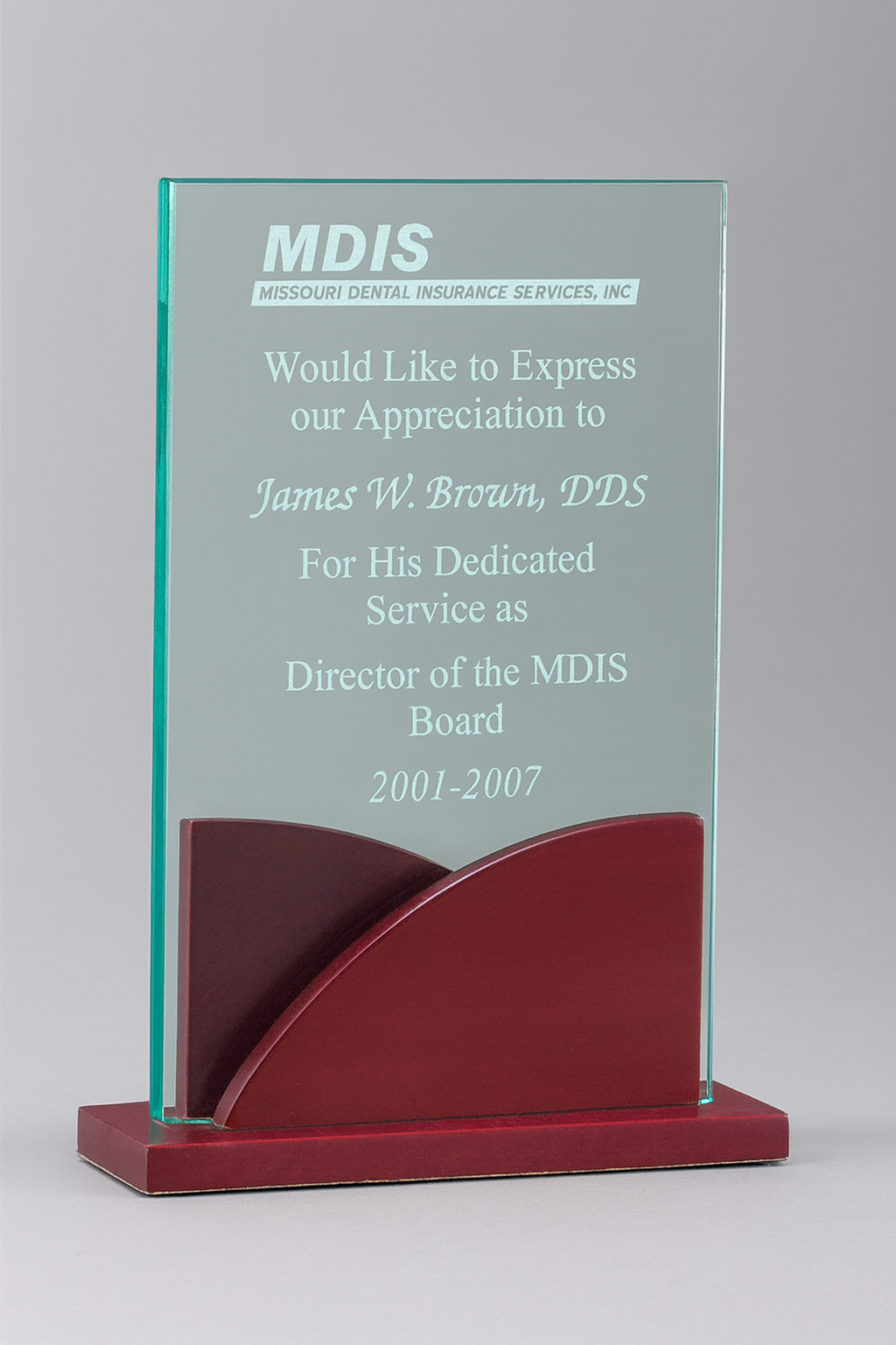 Acrylic Award on a Mahogany Finish Base
