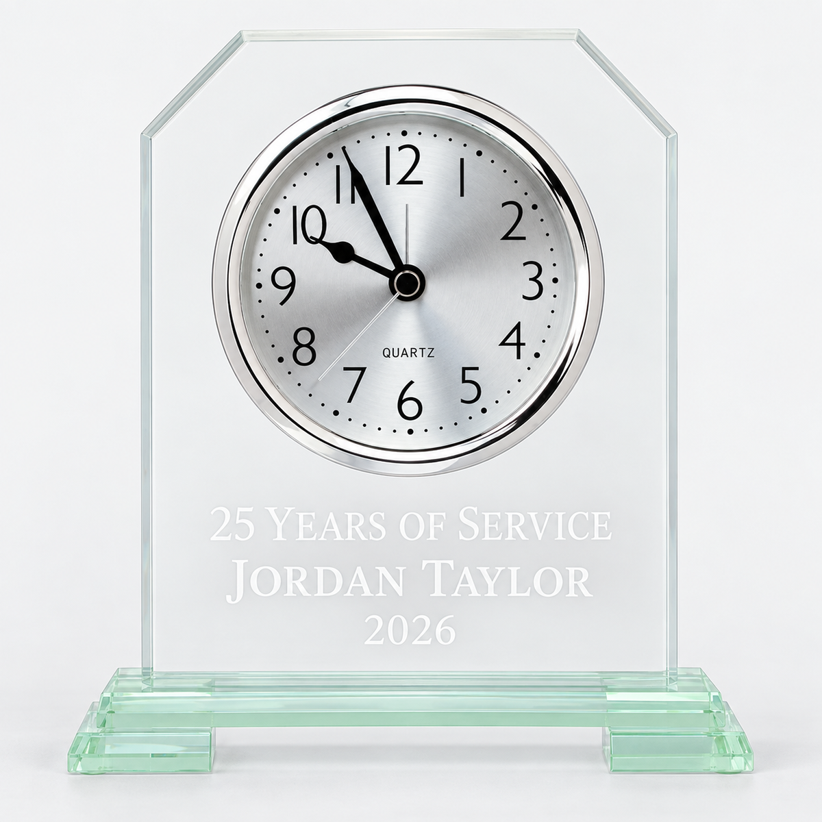 Clear Glass Clock with Split Step Base