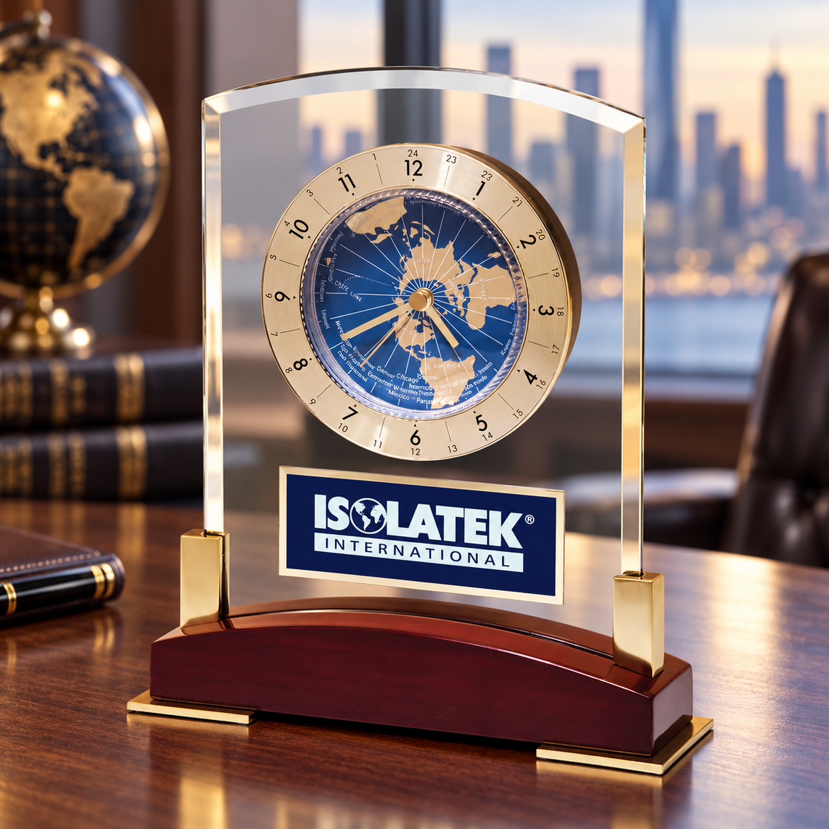 Glass Clock with World Time Dial