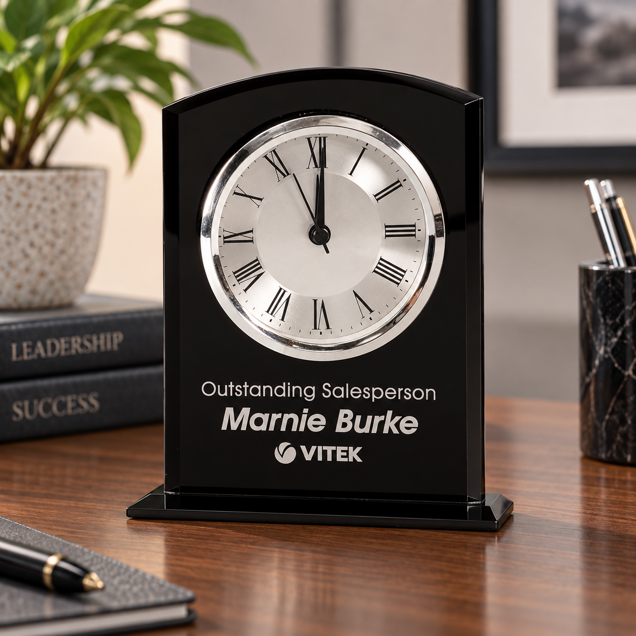 Black Glass Arch Clock with Base