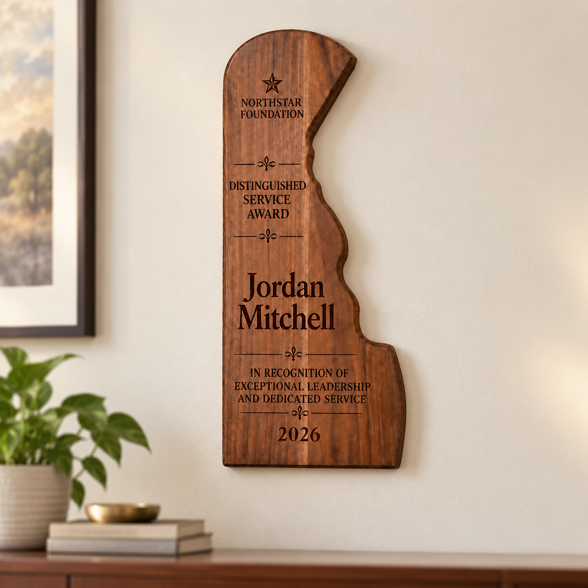 Delaware-Shaped Walnut Plaque