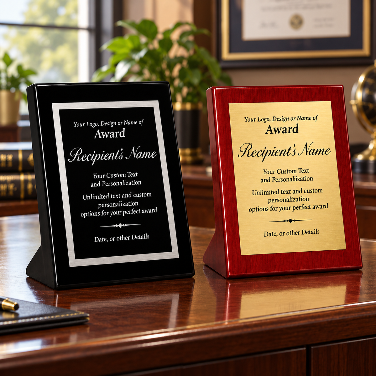 Piano Finish Stand-Up Plaque with Plate