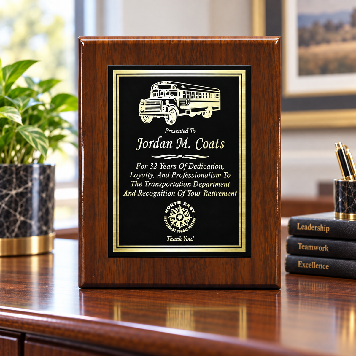 Walnut Piano Finish Plaque with Plate
