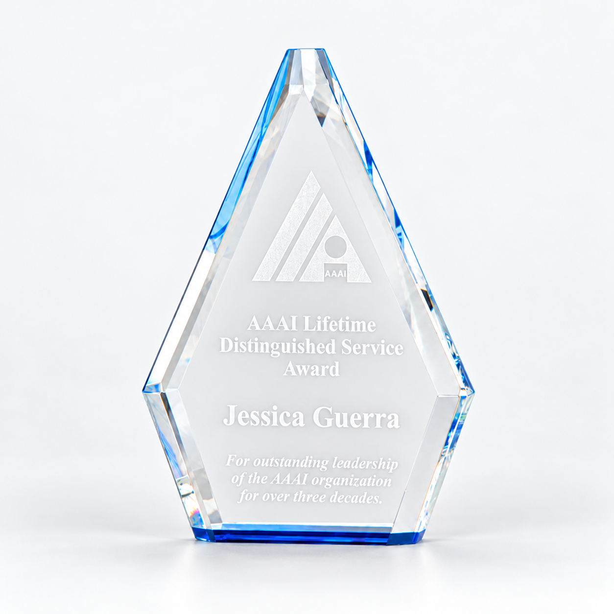 Flame Series Clear Crystal Award with Blue Accented Bottom