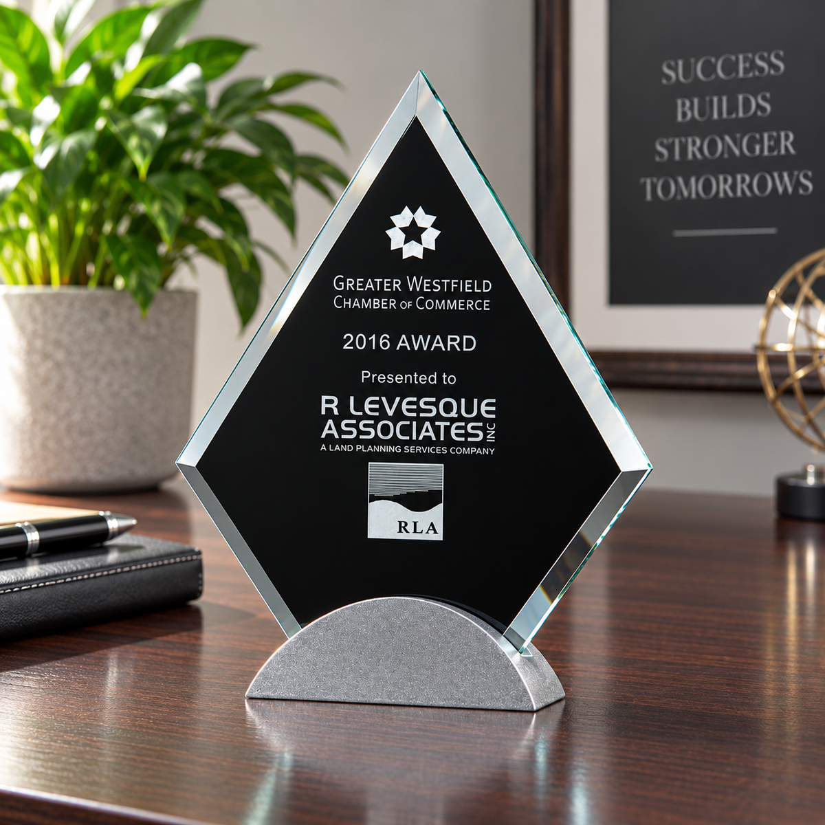 Diamond Series Glass Award with Silver Metal Base